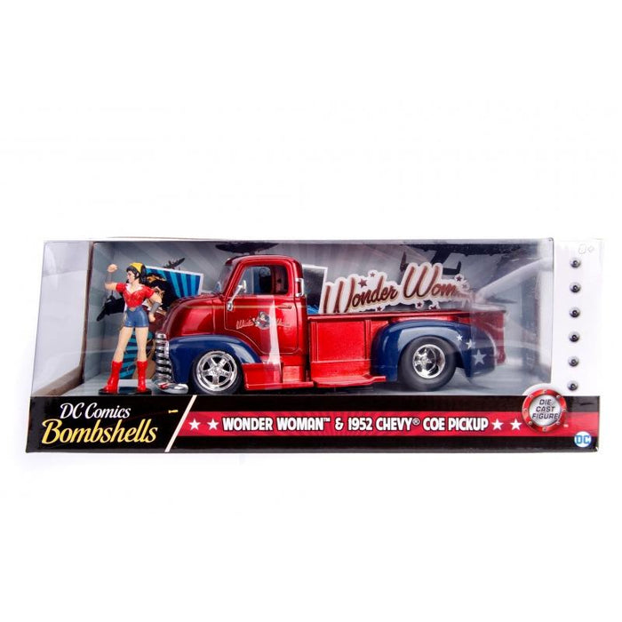 DC Comics - 1952 Chevy COE Pickup with Wonder Woman Figure Hollywood Rides 1:24 Scale Die Cast Vehicle