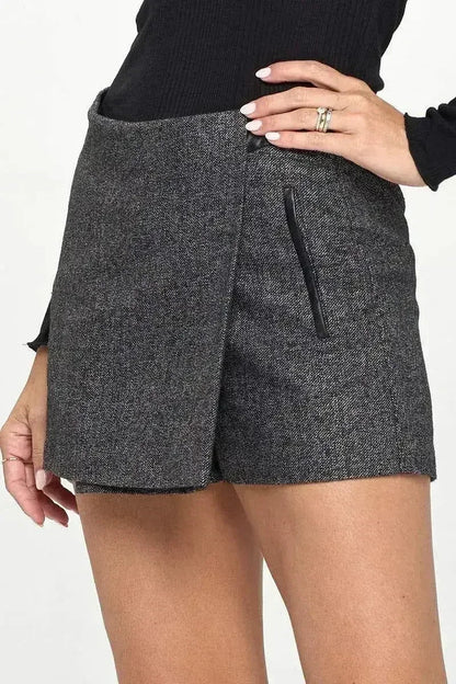 Faux Leather Trim Wrap Mini Skirt - Asymmetrical Style | Femstylo