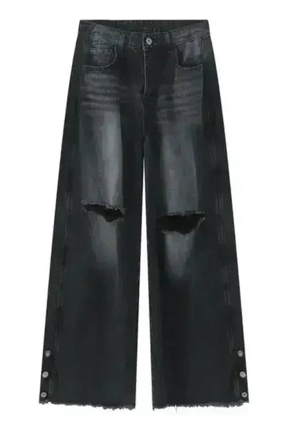 Distressed Raw Hem Wide Leg Men's Jeans