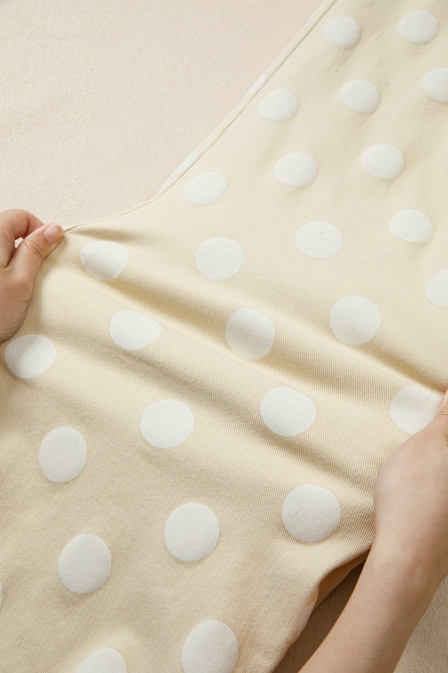 Khaki Polka Dot Print Raw Hem Shift Jeans