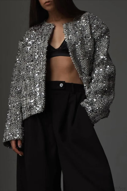 Elegant Luxurious Tweed Sequin Jacket