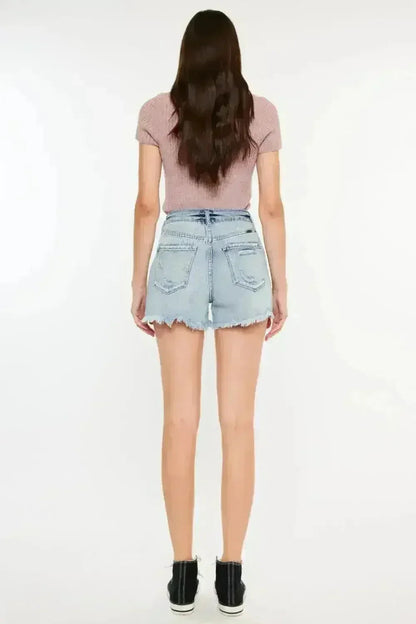 Kancan Distressed High Waist Denim Shorts with Pockets