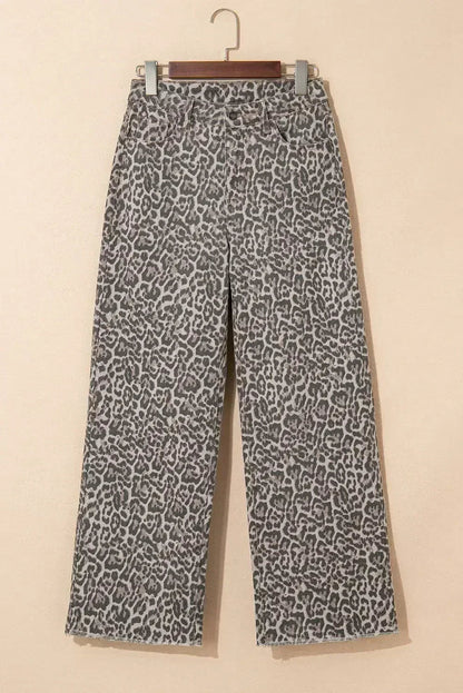 Brown Leopard High Waist Frayed Hem Jeans