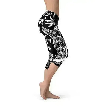 Womens Black Magic Cat Capri Leggings