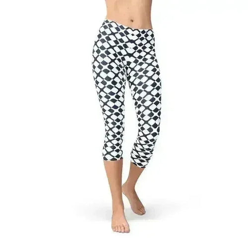 Womens Geometric Blue Tile Capri Leggings