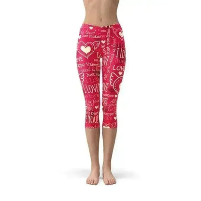 Love Hearts Red Capri Leggings