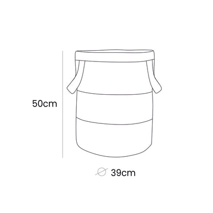 Toy storage basket dimensions showing 50cm height and 39cm diameter