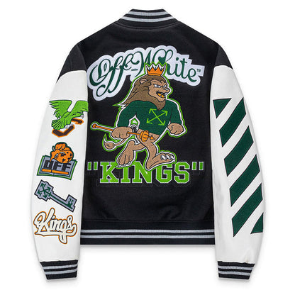 OFF WHITE Cartoon Lion King Embroidered Wool Jacket