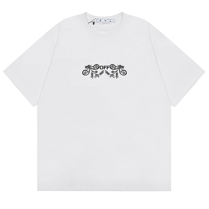 OFF WHITE Cashew Flower Arrow Pattern T-Shirts