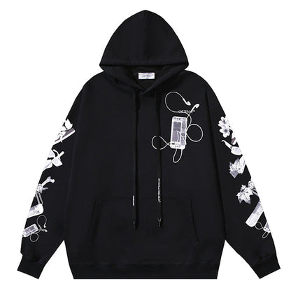 Off White Hoodie With Scan Arr Over Print