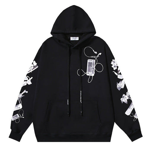 Off White Hoodie With Scan Arr Over Print