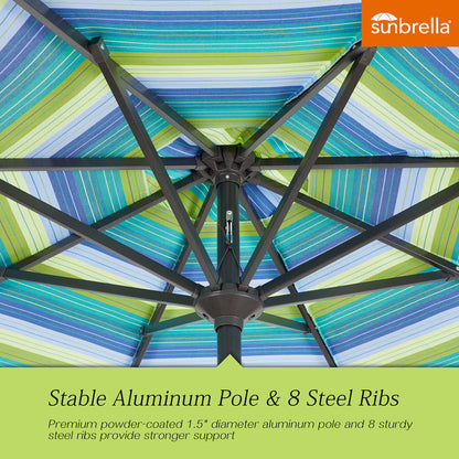 OPEN BOX I 9Ft Round Cabana Stripe Market Umbrella with Sunbrella® Fabric (Seville Seaside)