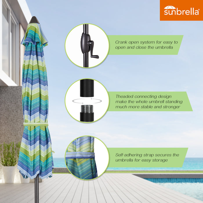 OPEN BOX I 9Ft Round Cabana Stripe Market Umbrella with Sunbrella® Fabric (Seville Seaside)
