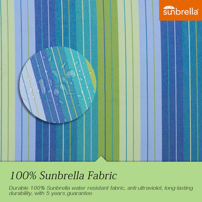 OPEN BOX I 9Ft Round Cabana Stripe Market Umbrella with Sunbrella® Fabric (Seville Seaside)