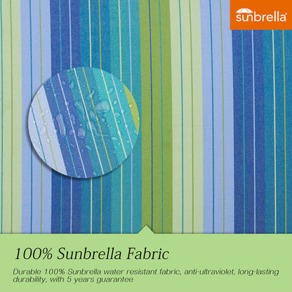 OPEN BOX I 9Ft Round Cabana Stripe Market Umbrella with Sunbrella® Fabric (Seville Seaside)