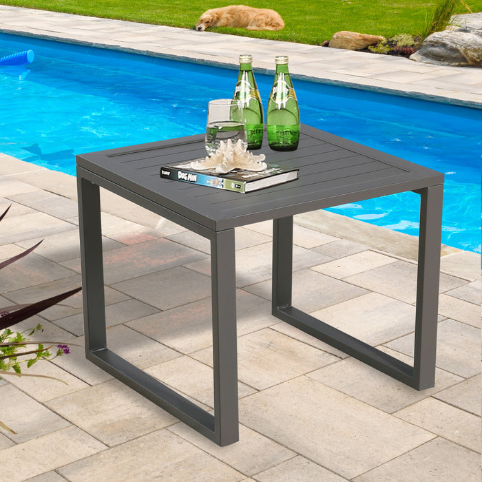 OPEN BOX I Patio Aluminum Side Table Outdoor Indoor Square End Table, Taupe