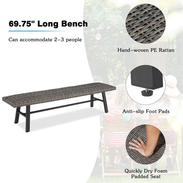 OPEN BOX I Pavane 70” All-weather Wicker Patio Bench, Mix Gray
