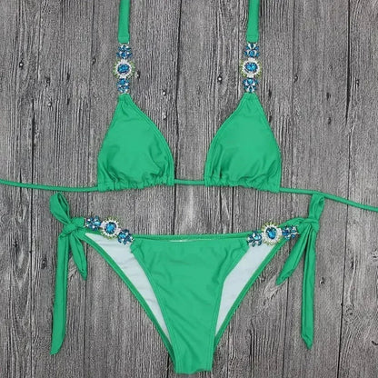 Jeweled Bikini Crochet Jewelry Bikini Set two pieces Swimsuit Crystal