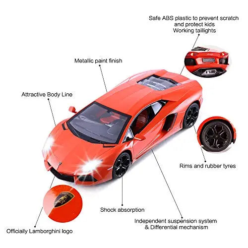 Rastar RC Lamborghini Toy Car, 1:14 Lamborghini Aventador LP700-4 Remote Control Car, Working Lights - Orange Kids On Wheelz