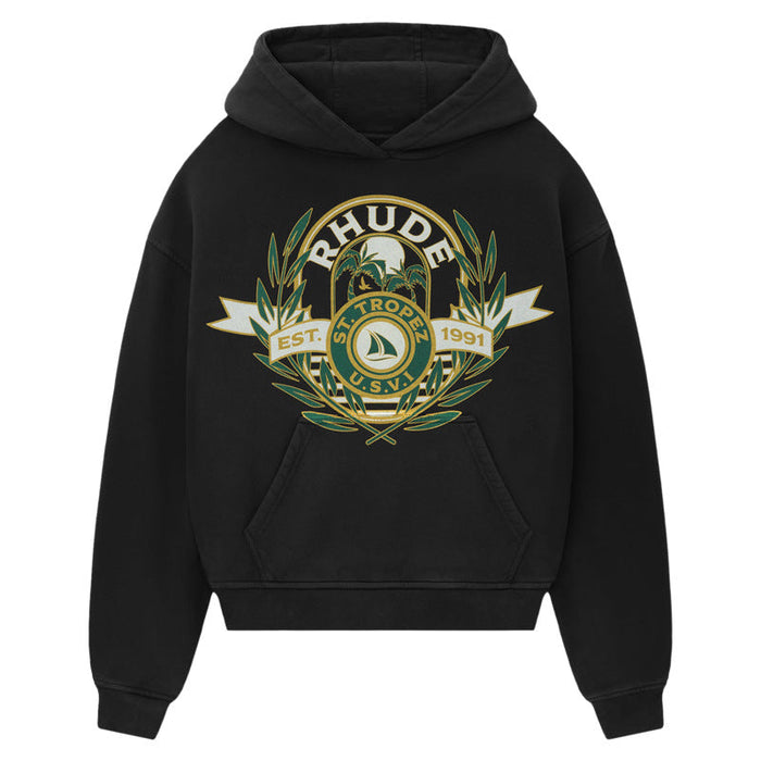RHUDE LOGO PRINT COTTON JERSEY HOODIE