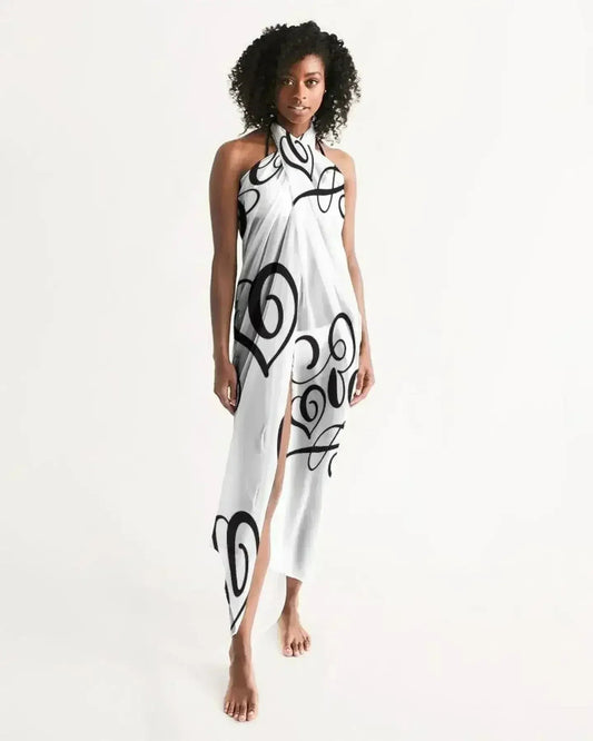 Sheer Sarong Swimsuit Cover Up Wrap / Love Black and White
